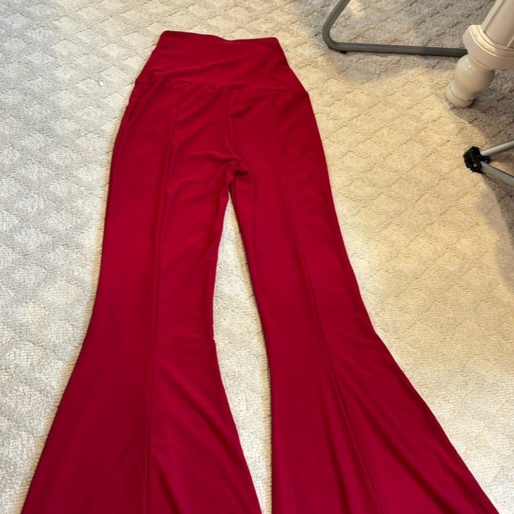 Red 70s themed flare pants!